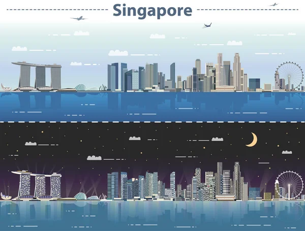 Singapore day and night vector illustration — Stock Vector