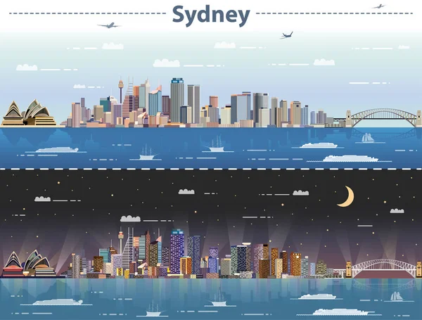 Sydney day and night vector illustration — Stock Vector