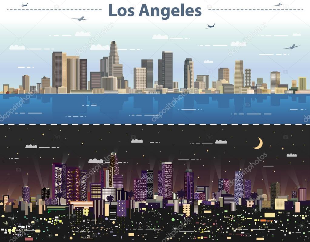 Los Angeles city skyline at day and night vector illustration