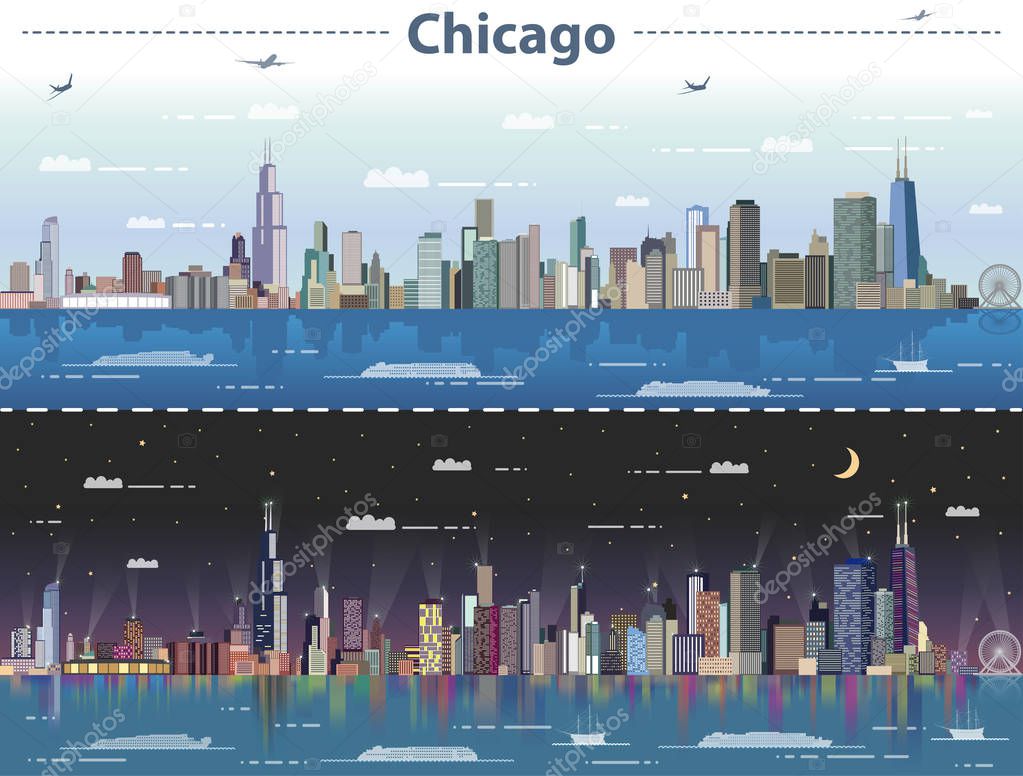 vector illustration of Chicago at day and night