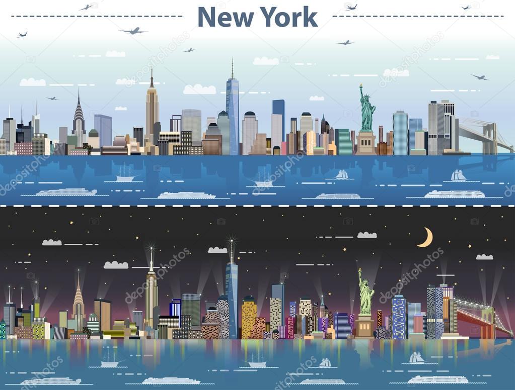 vector abstract illustration of New York at day and night