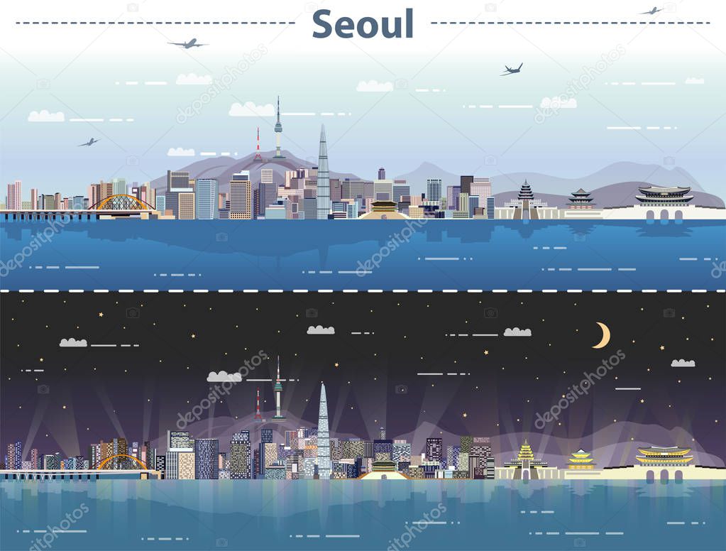 vector illustration of Seoul at day and night