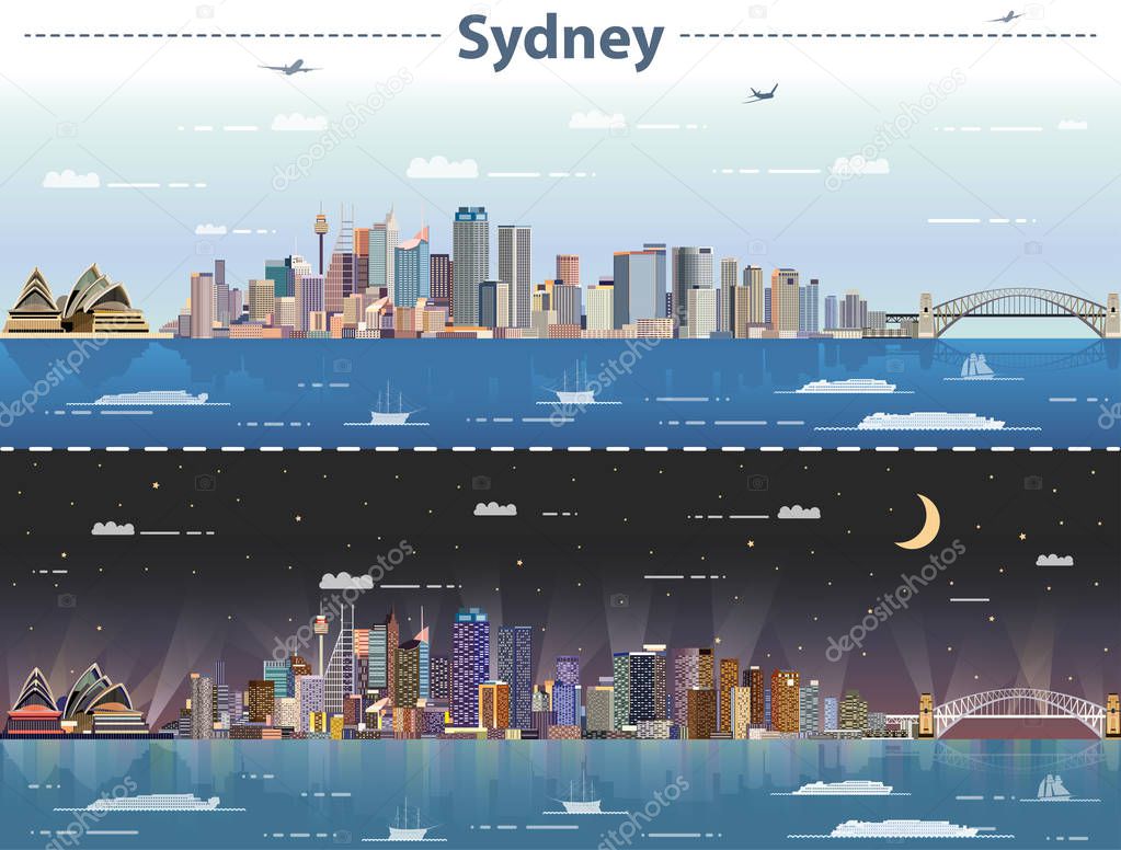 Sydney day and night vector illustration