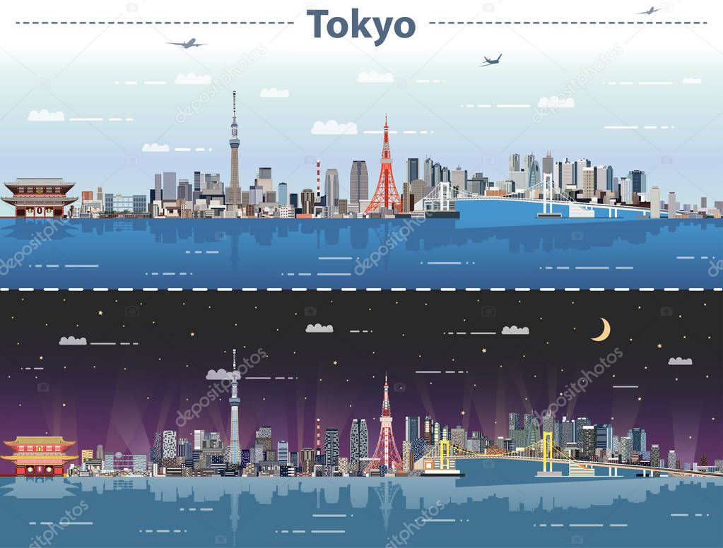 vector illustration of Tokyo at day and night