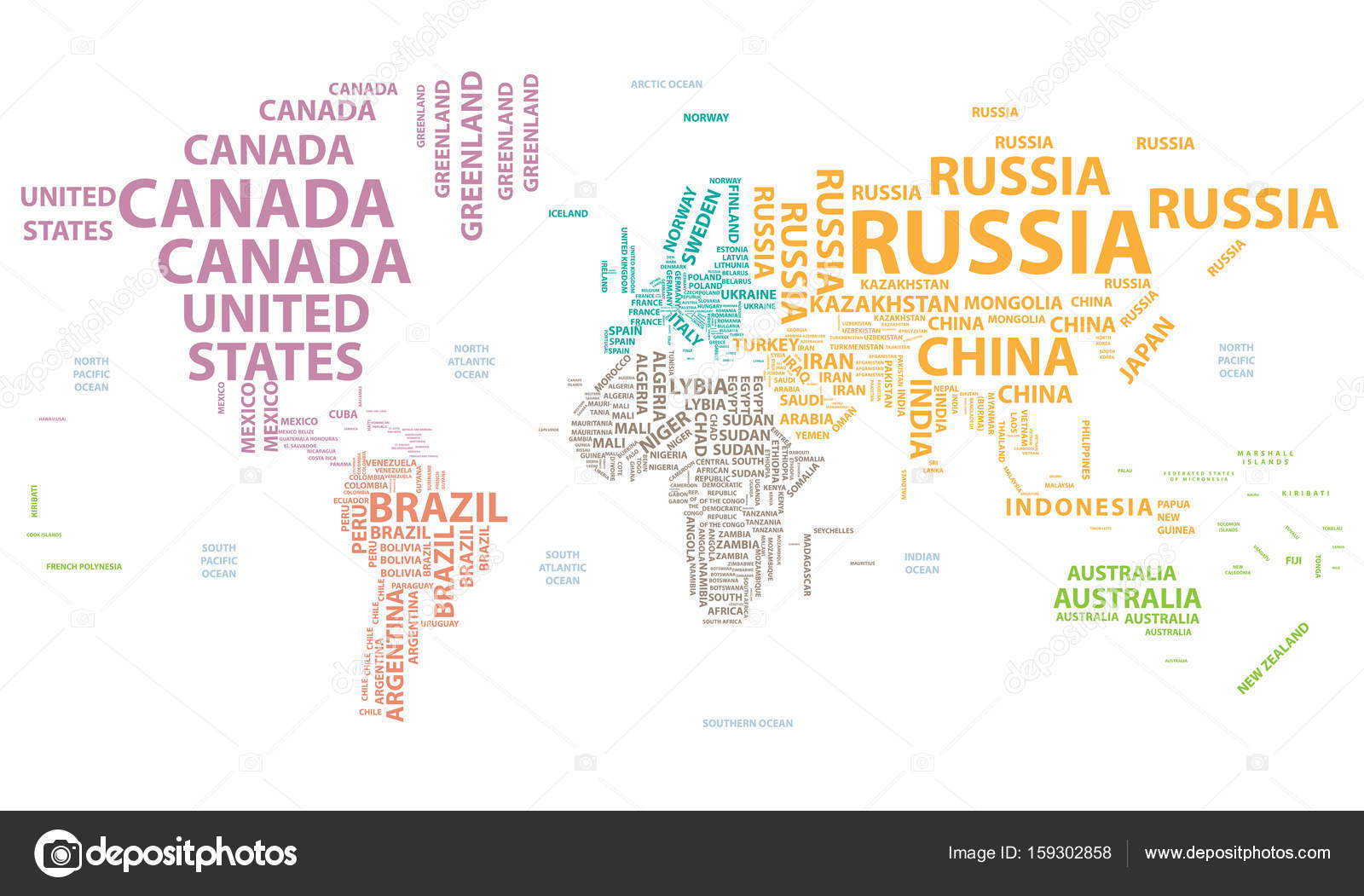 Carte Du Monde Avec Des Noms De Pays Dans La Typographie