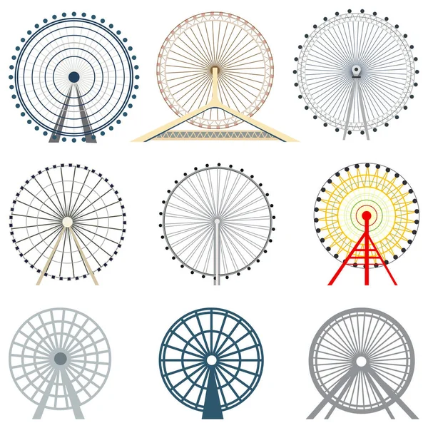 Vector set of isolated ferris wheels — Stock Vector