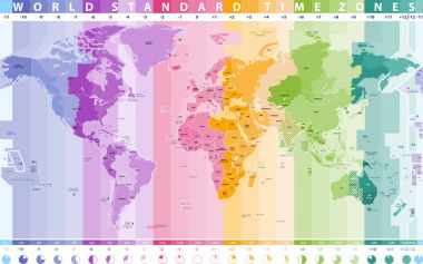 Dünya standart saat dilimleri harita vektör
