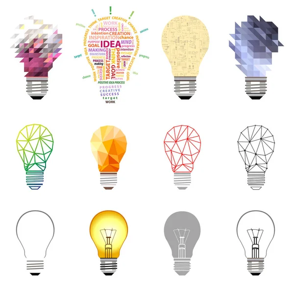向量集合的灯泡。概念，技术，理念，创意设计元素图标集 — 图库矢量图片