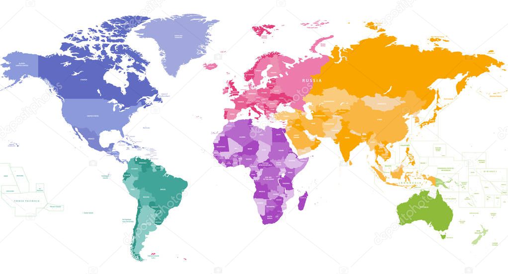 world map colored by continents