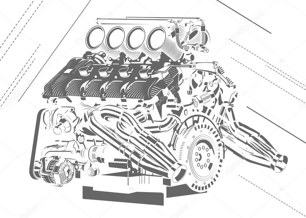vector high detailed illustration of abstract engine