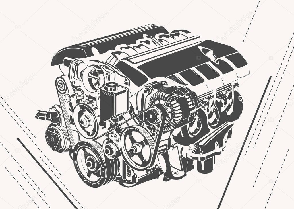 vector high detailed illustration of abstract engine