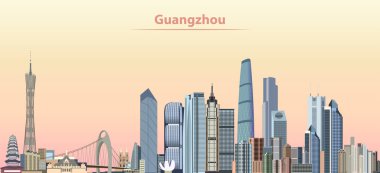 Guangzhou şehir manzarası vektör çizim gündoğumu
