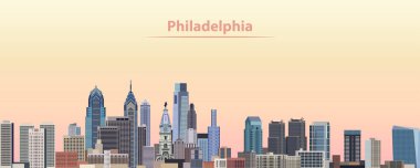 Philadelphia şehir manzarası vektör çizim gündoğumu