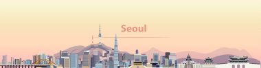 Seoul şehir manzarası vektör çizim gündoğumu