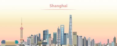 Shanghai şehir manzarası vektör çizim gündoğumu