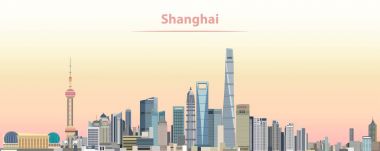 Vector illustration of Shanghai city skyline at sunrise