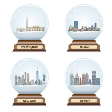 kar küresi ile Amerika Birleşik Devletleri şehir silueti içinde vektör kümesi