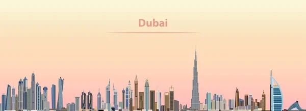 Ilustración vectorial del horizonte de la ciudad de Dubai al amanecer — Vector de stock