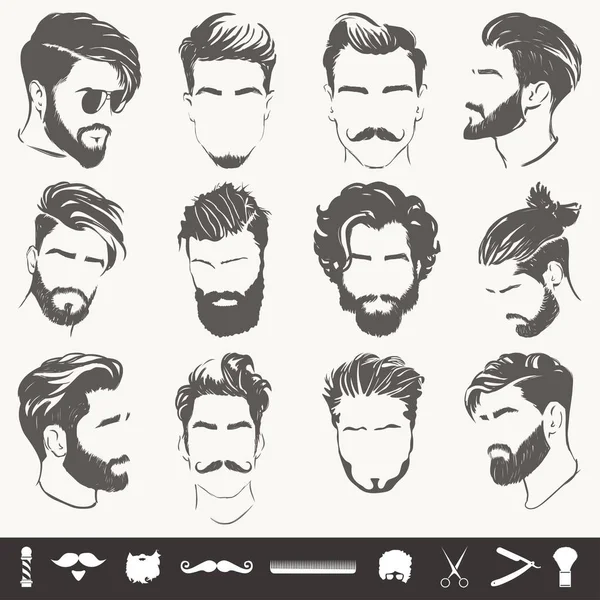 Vector conjunto de hombres abstractos siluetas de peinado — Vector de stock