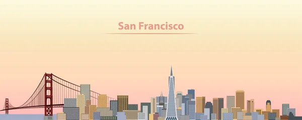 Ilustracja wektorowa panoramę miasta San Francisco o wschodzie słońca — Wektor stockowy