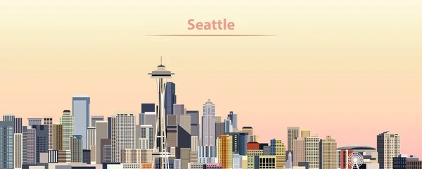 Ilustracja wektorowa panoramę miasta Seattle o wschodzie słońca — Wektor stockowy