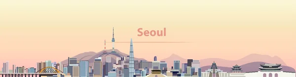 Vektorové ilustrace Soul městské panorama při západu slunce — Stockový vektor
