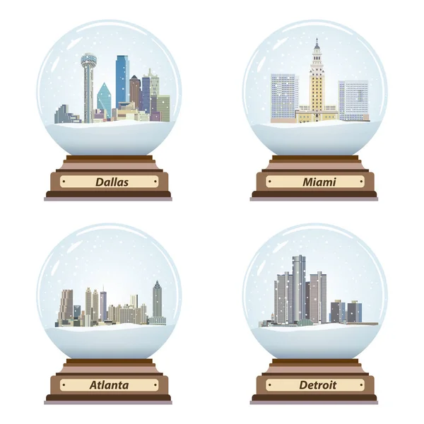 Vektor sor snow Globe az Egyesült Államok városi városképeket belül — Stock Vector