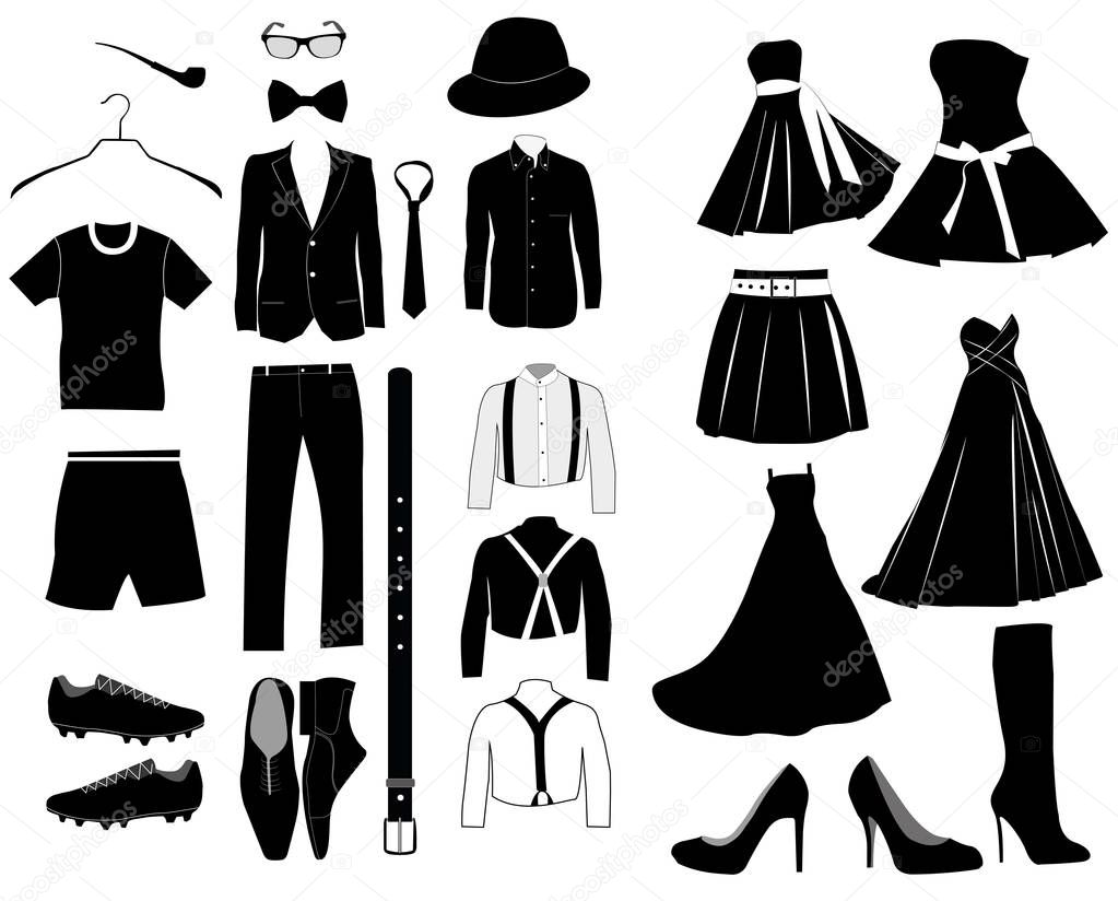 vector collection of isolated clothes silhouettes