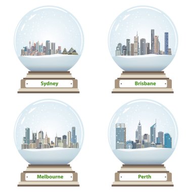 Avustralya şehir silueti ile kar küresi koleksiyonu vektör