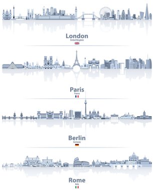 Londra, Paris, Berlin ve Roma şehir silueti vektör çizimleri