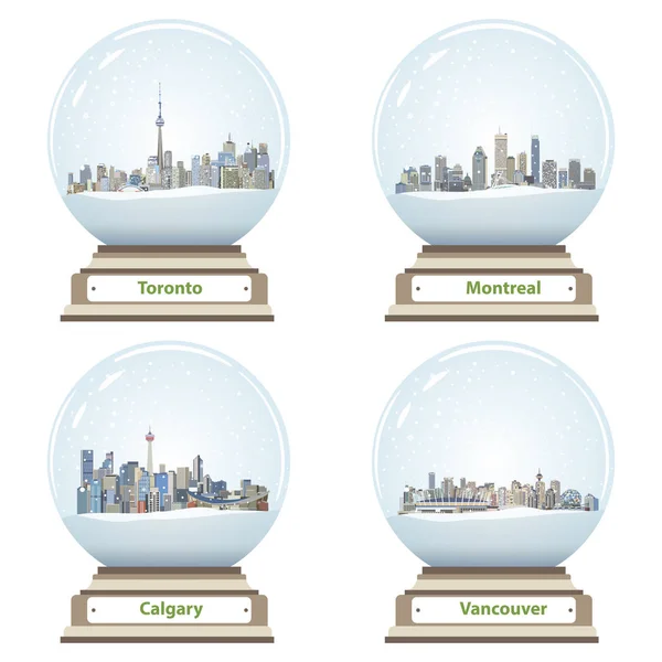 Colección vectorial de globos de nieve con horizonte de ciudad canadiense — Vector de stock