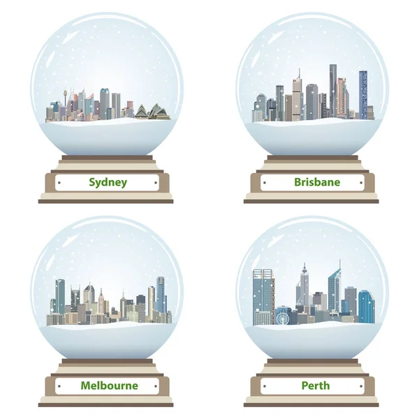 Вектор колекція сніг глобусів з австралійського міста силуети — стоковий вектор