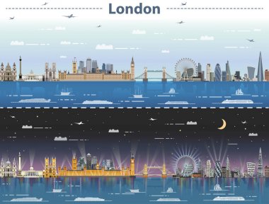 vektör çizim Londra şehir manzarası, gece ve gündüz