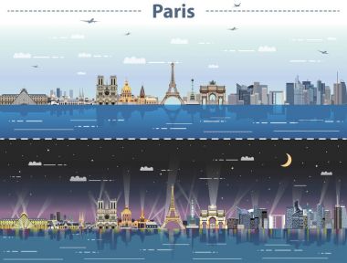 vektör Paris şehir manzarası, gece ve gündüz
