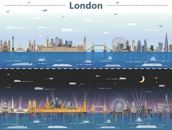 Ilustración vectorial del horizonte de la ciudad de Londres en el día y la noche — Vector de stock