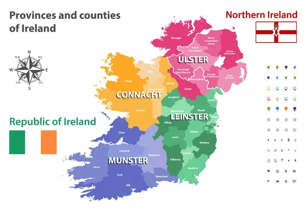 Províncias e condados da Irlanda mapa vetorial — Vetor de Stock