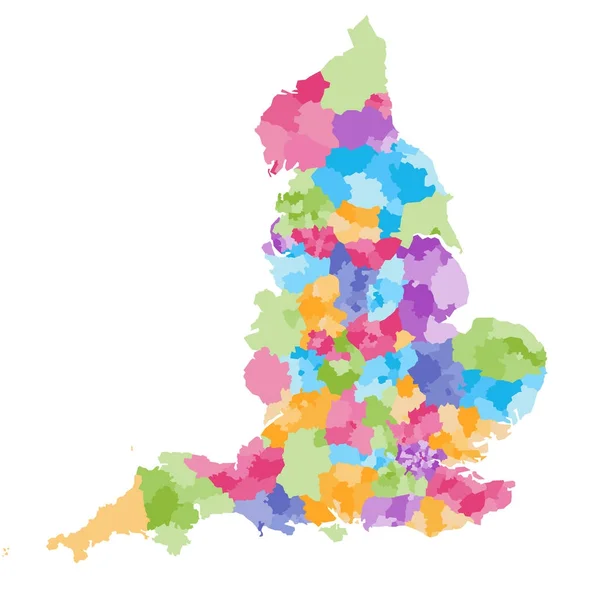England zeremonial counties und ihre districts vektorkarte. jeder Landkreis unterscheidet sich durch unterschiedliche Farbpalette — Stockvektor