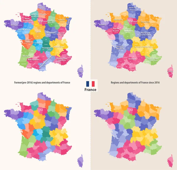 Regiões administrativas e departamentos de França mapa vetorial —  Vetores de Stock