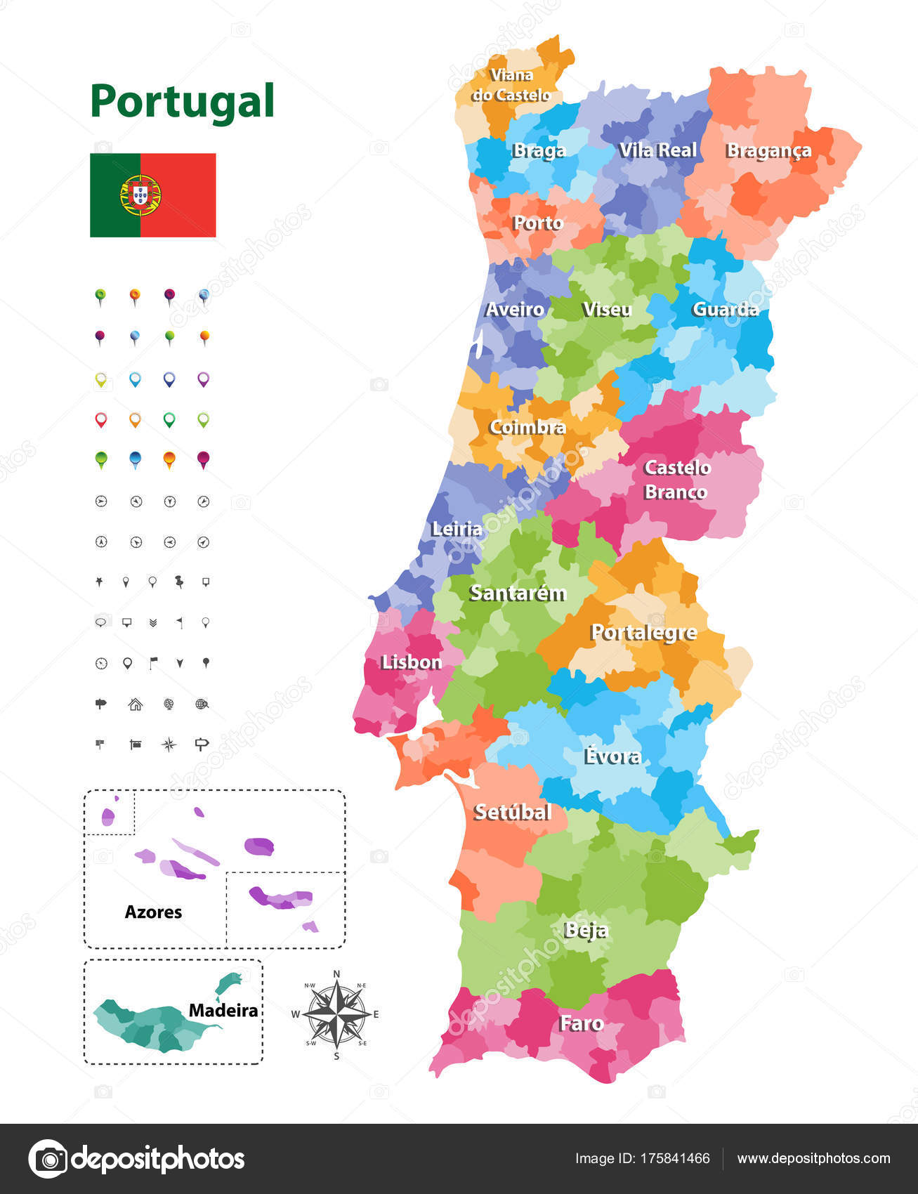 Vector Map Portugal Districts Autonomous Regions Subdivided Municipalities  Each Region Stock Vector by ©Jktu_21 175841466