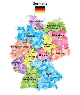 Germany states and districts colored vector map clipart
