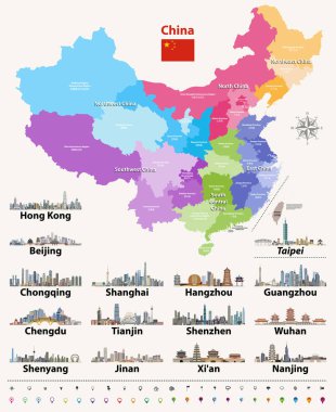 vector map of China provinces colored by regions. clipart