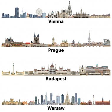 vektör şehir silueti Viyana, Prag, Budapeşte ve Varşova