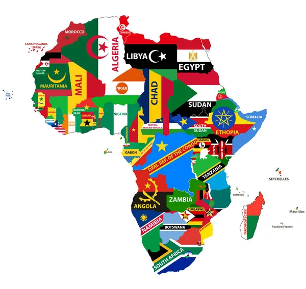 Vektor Politická Mapa Afriky Všemi Vlajkami Země — Stockový vektor