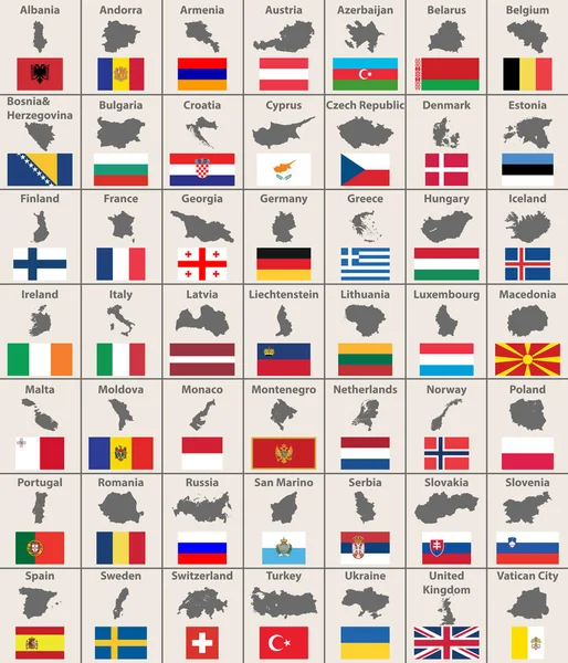 Todos Mapas Bandeiras Europeias Vetor —  Vetores de Stock