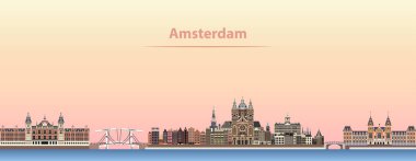 gün doğumunda Amsterdam şehir siluetinin vektör illüstrasyon
