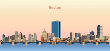 Boston şehir manzarası vektör soyut çizim gündoğumu