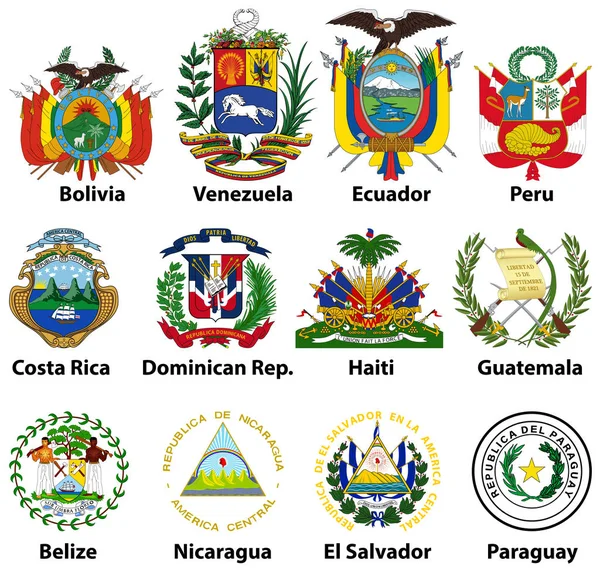 Vector Aislado Escudo Blanco Los Países América Central Del Sur — Archivo Imágenes Vectoriales