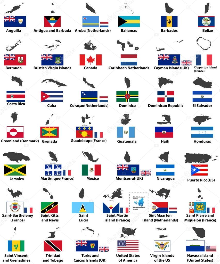 vector flags and maps of North American countries