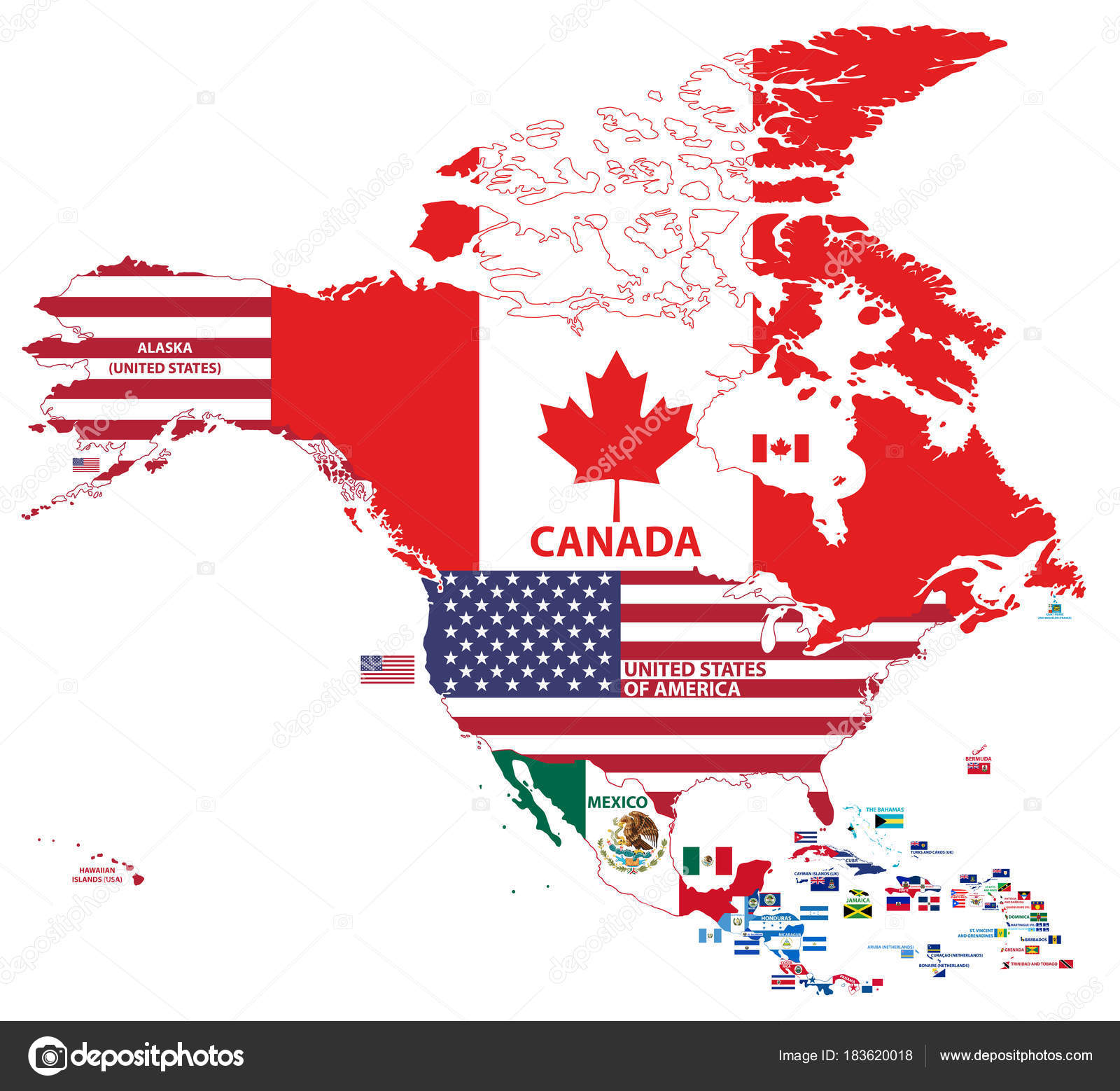 Vector Illustration North America Map Include Northern America Central