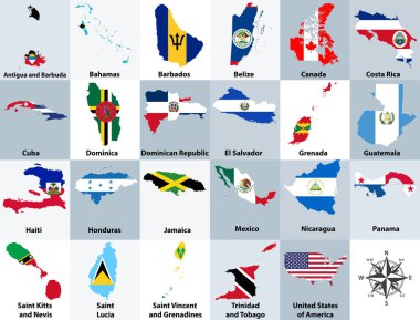 Kuzey Amerika nations(sovereign states) haritalar bayrakları ile karışık soyut illüstrasyon vektör